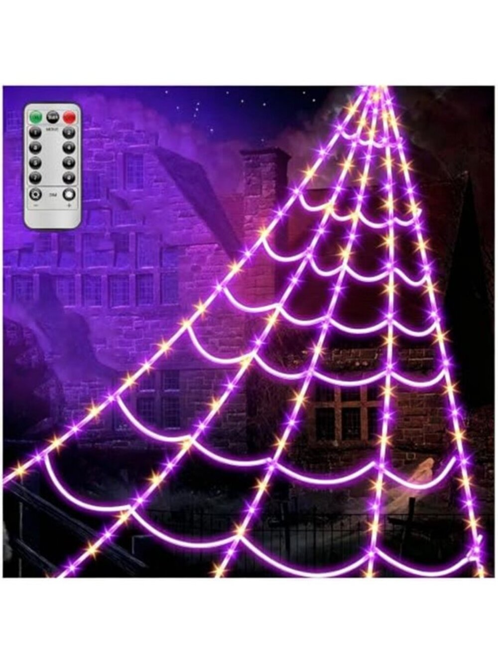 Spider Webs Halloween Decorations Lights - 250 LEDs Outdoor Halloween String